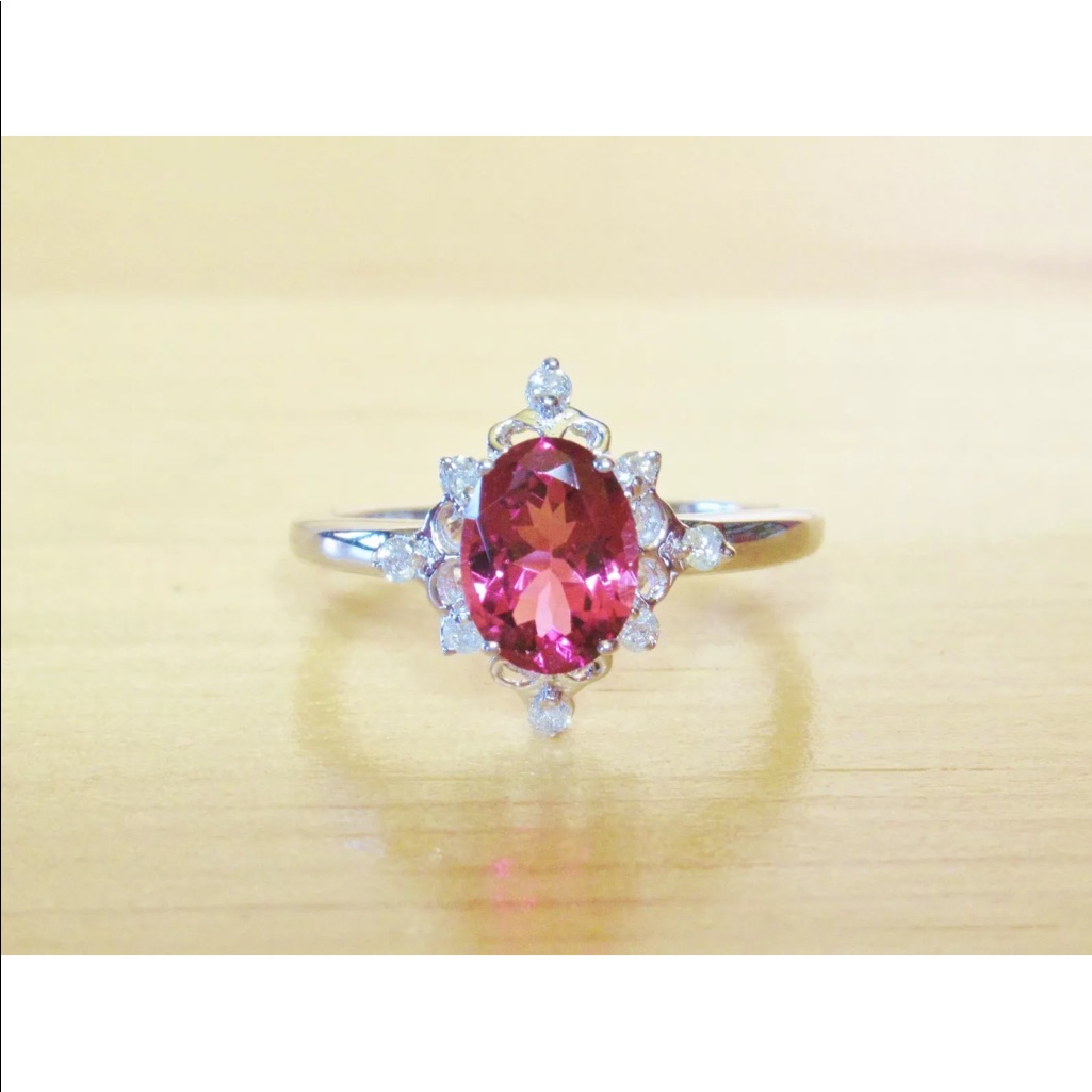 10k White Gold Pink Tourmaline Diamond Ring